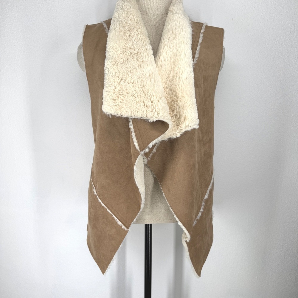 Gianni Bini Penny Lane Faux Suede Shearling Vest Womens Medium Indie Festival